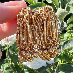 Vintage Gold Tone Ball Chain Tassel Chandelier Dangle Statement Clip-On Earrings